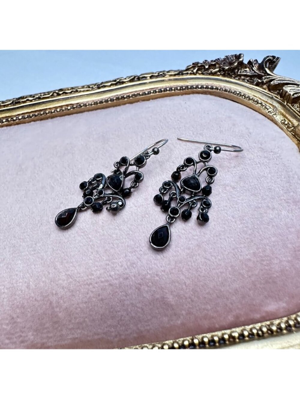 Vintage Y2K Gothic Bohemian Black Chandelier Drop Earrings 1 7/8 Inches Long - Picture 6 of 7